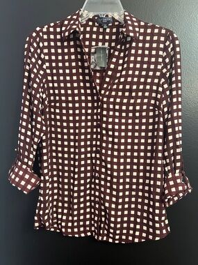 The Limited Ashton Burgundy and Cream Check Button-Down Shirt